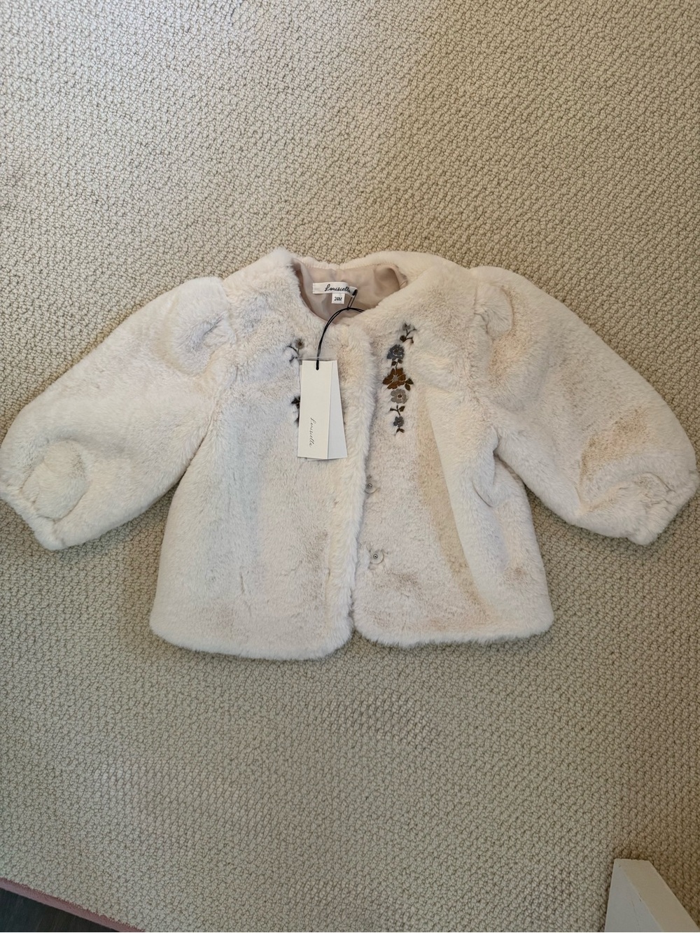 Louisella Baby Regina Faux-Fur Coat with Floral Accent